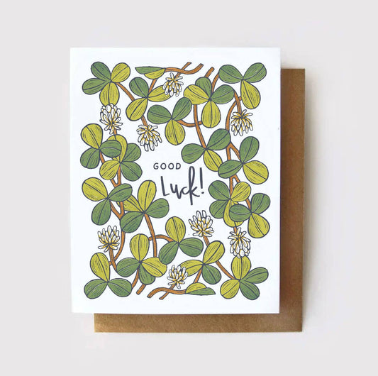 Good Luck! - Four Leaf Clover Card - Spiral Circle