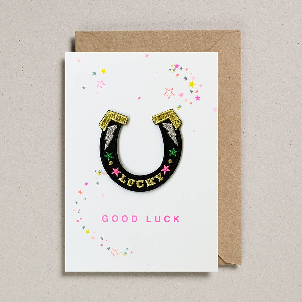Good Luck Horseshoe Greeting Card (with Iron On Patch) - Spiral Circle