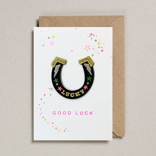 Good Luck Horseshoe Greeting Card (with Iron On Patch) - Spiral Circle