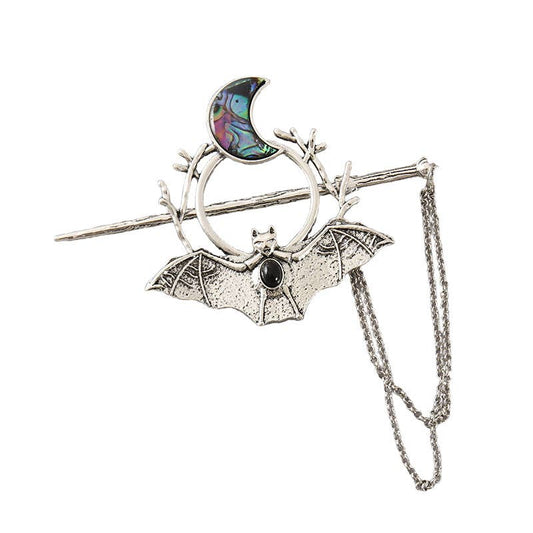 Gothic Bat and Moon Chain Hair Stick - Spiral Circle