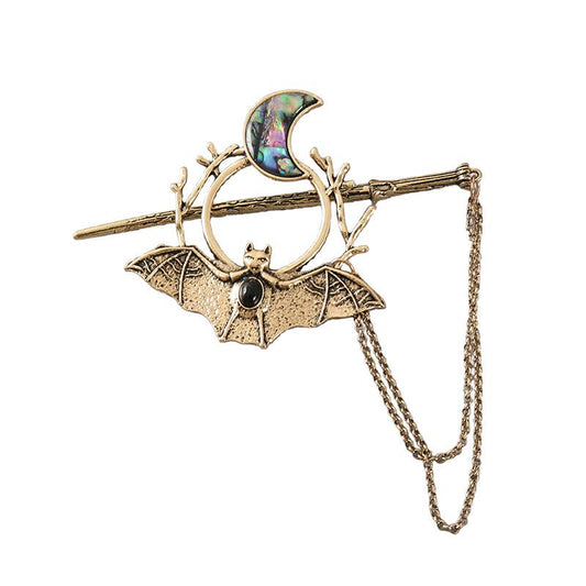 Gothic Bat and Moon Chain Hair Stick - Spiral Circle