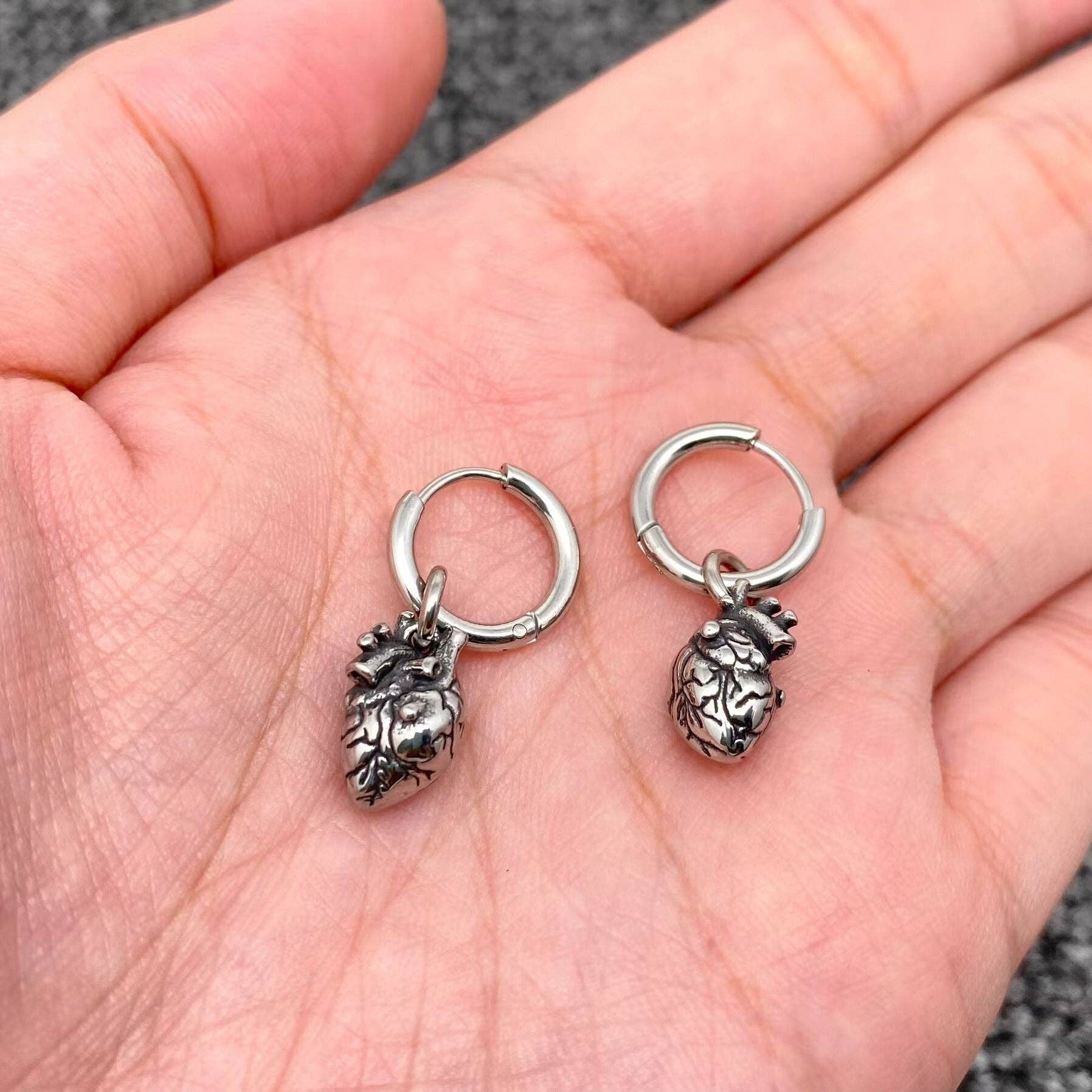 Gothic Heart Huggie Earrings - Spiral Circle