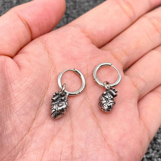 Gothic Heart Huggie Earrings - Spiral Circle