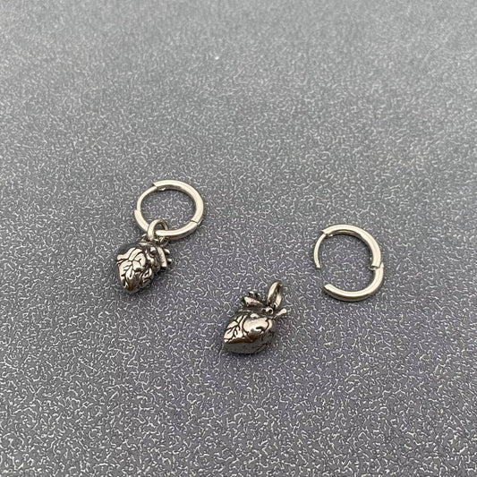 Gothic Heart Huggie Earrings - Spiral Circle