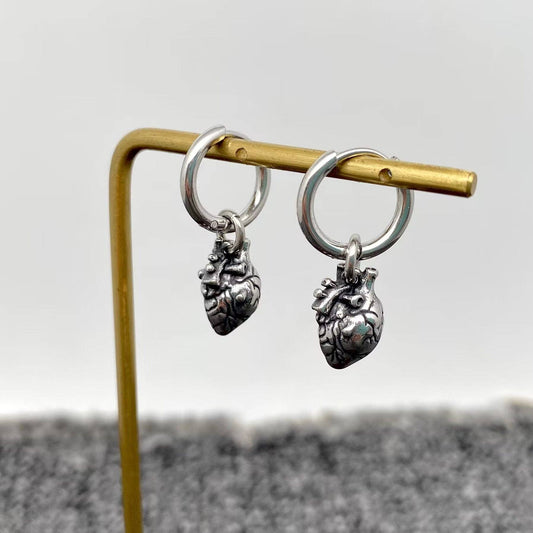 Gothic Heart Huggie Earrings - Spiral Circle