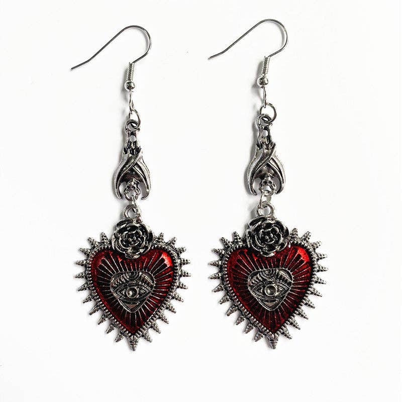 Gothic Punk Heart-Shaped Eye Earrings - Spiral Circle