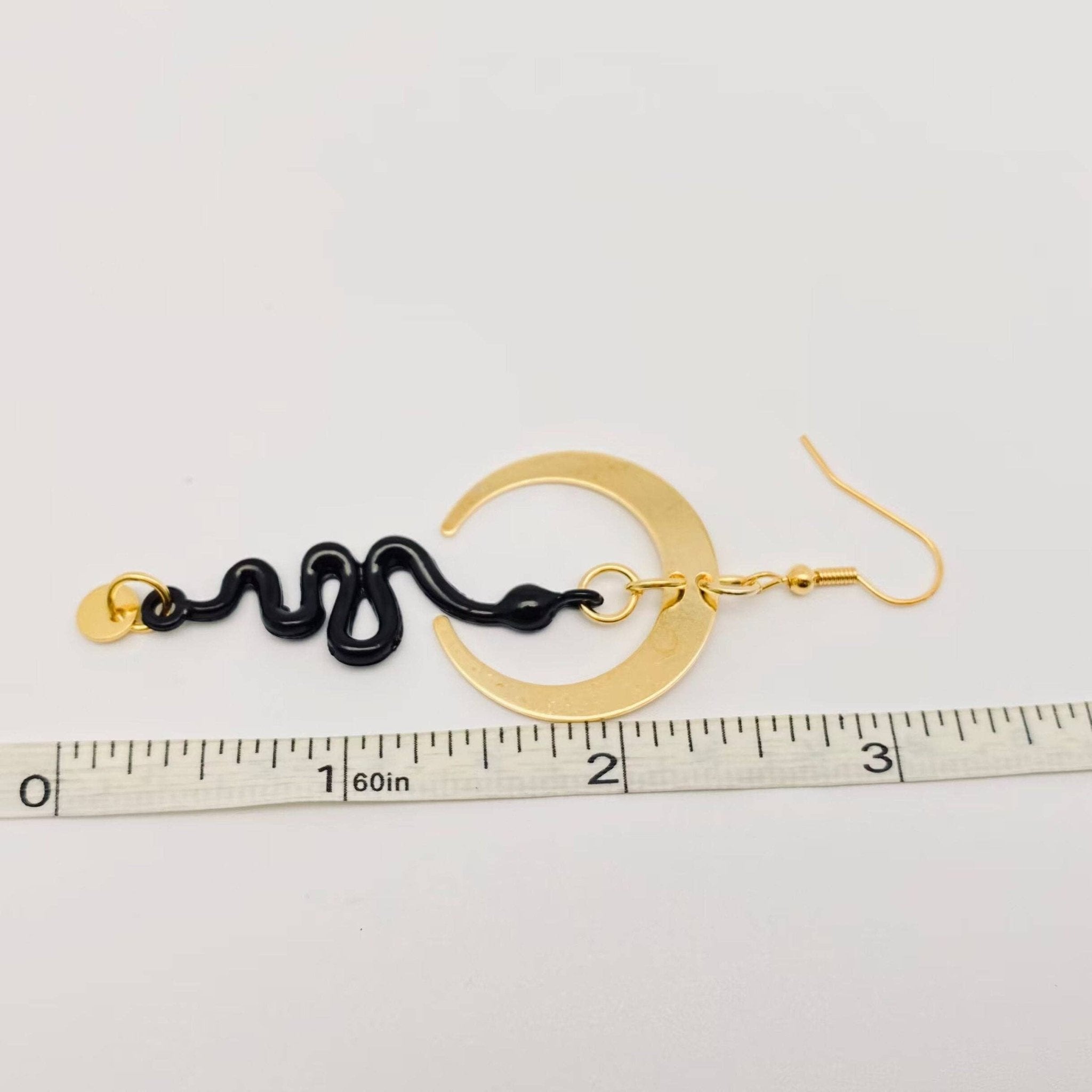 Gothic Snake Earrings Golden Bend Moon Earrings - Spiral Circle