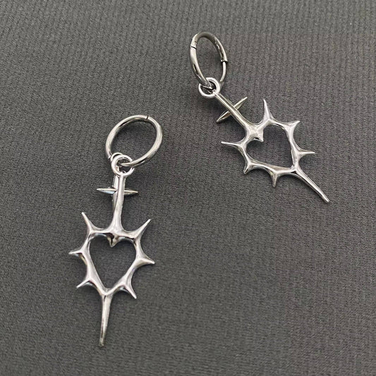 Gothic Thorns Hollow Heart Earrings - Spiral Circle
