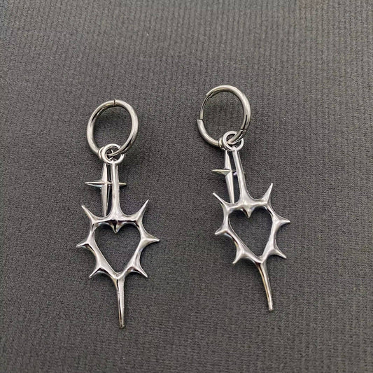 Gothic Thorns Hollow Heart Earrings - Spiral Circle
