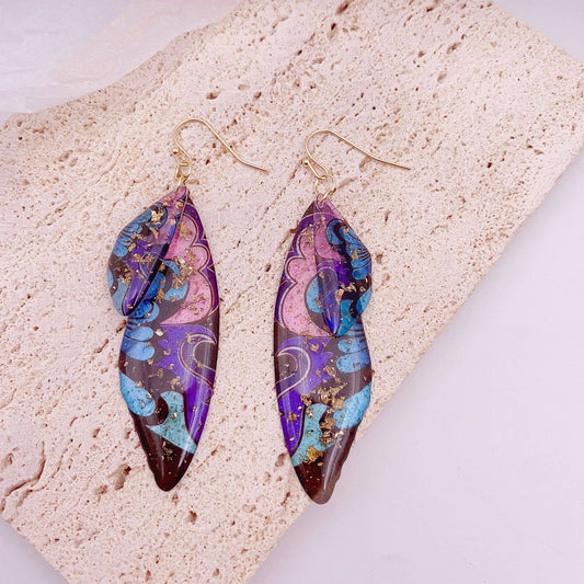 Gradient Cicada Wings, Butterfly Wings Earrings - Spiral Circle