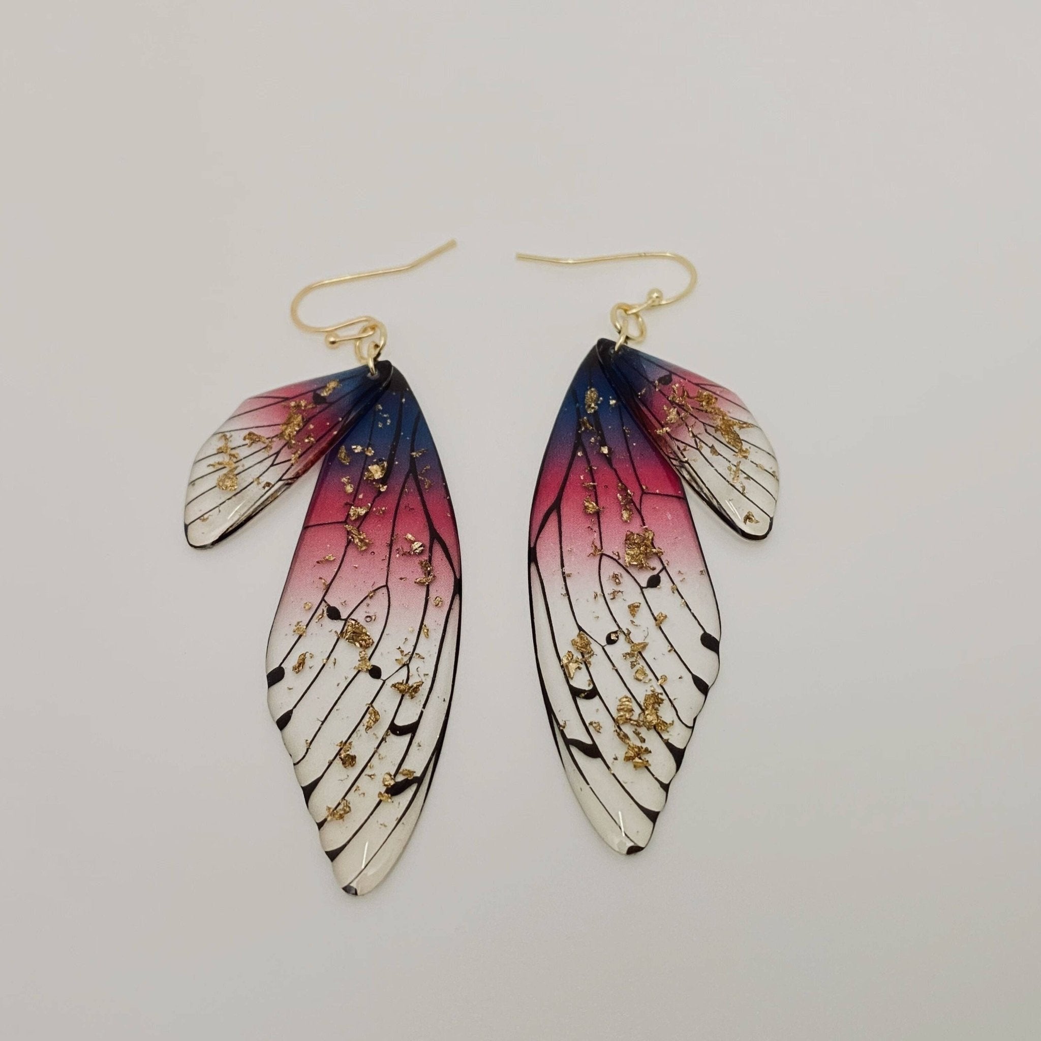 Gradient Cicada Wings, Butterfly Wings Earrings - Spiral Circle