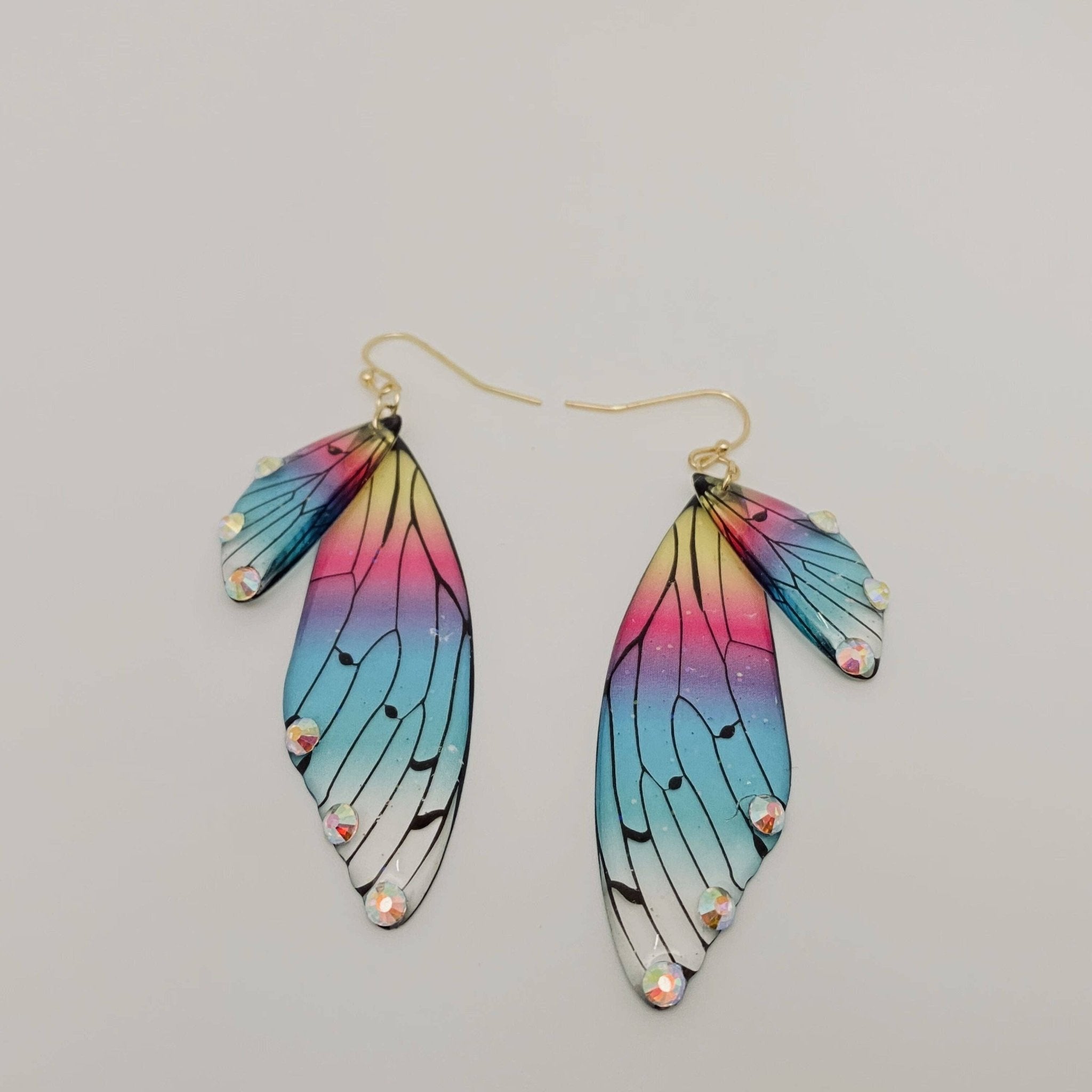Gradient Cicada Wings, Butterfly Wings Earrings - Spiral Circle
