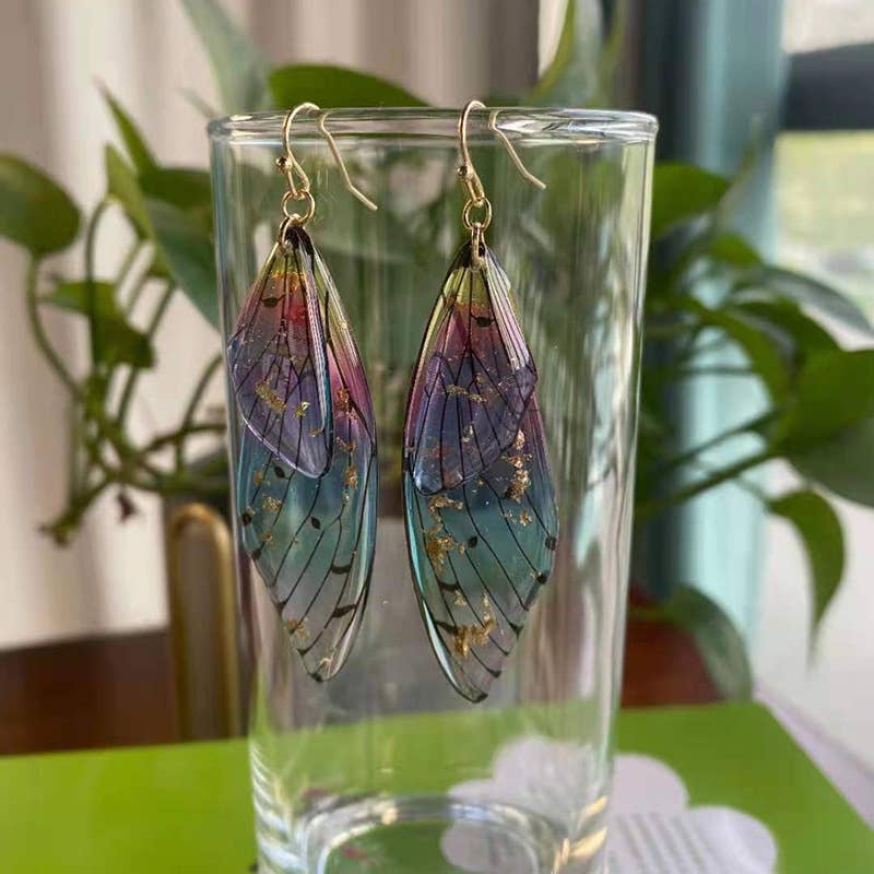 Gradient Cicada Wings, Butterfly Wings Earrings - Spiral Circle