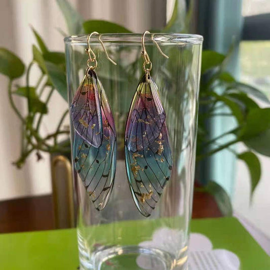 Gradient Cicada Wings, Butterfly Wings Earrings - Spiral Circle