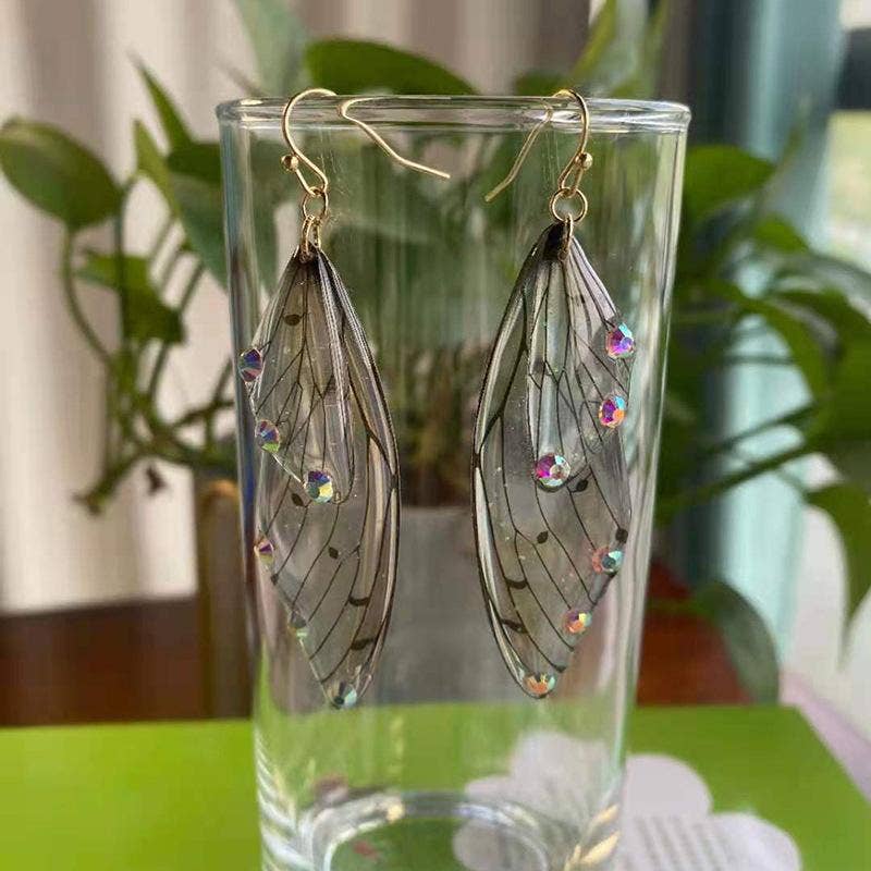 Gradient Cicada Wings, Butterfly Wings Earrings - Spiral Circle