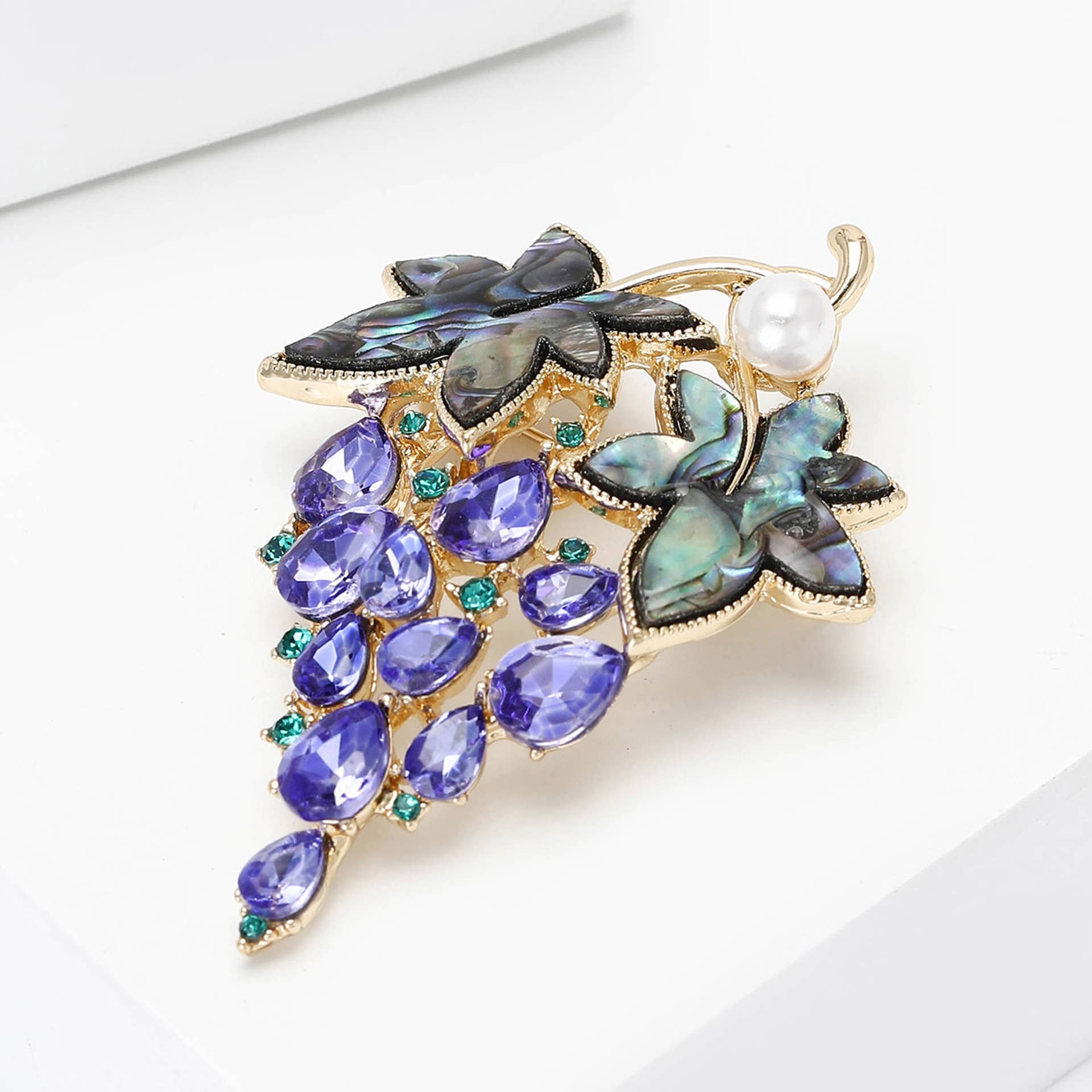 Grape & Abalone Leaf Brooch - Spiral Circle