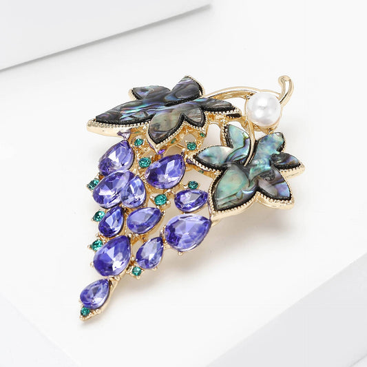Grape & Abalone Leaf Brooch - Spiral Circle