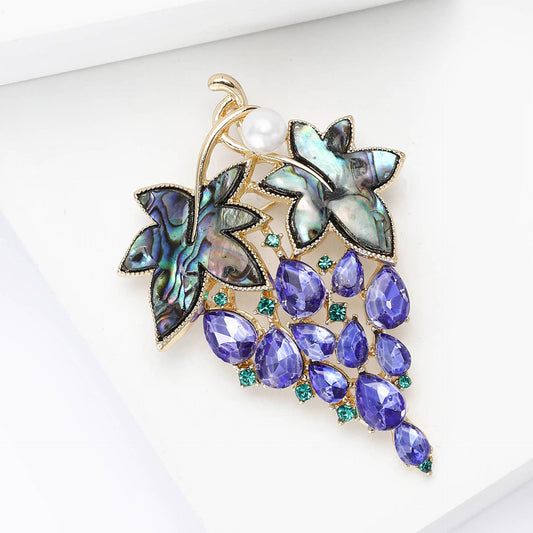 Grape & Abalone Leaf Brooch - Spiral Circle