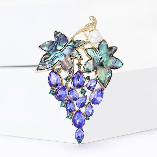 Grape & Abalone Leaf Brooch - Spiral Circle