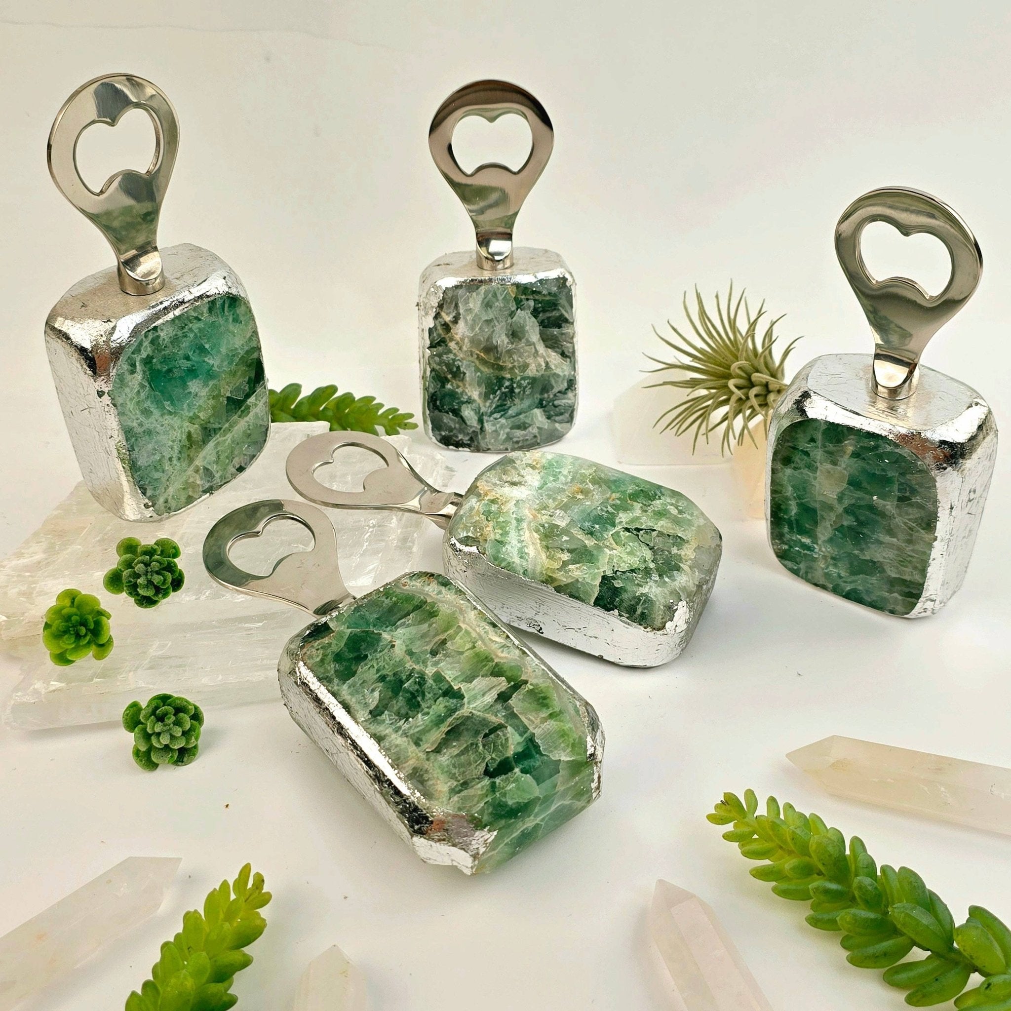 Green Fluorite Crystal Bottle Opener - Spiral Circle