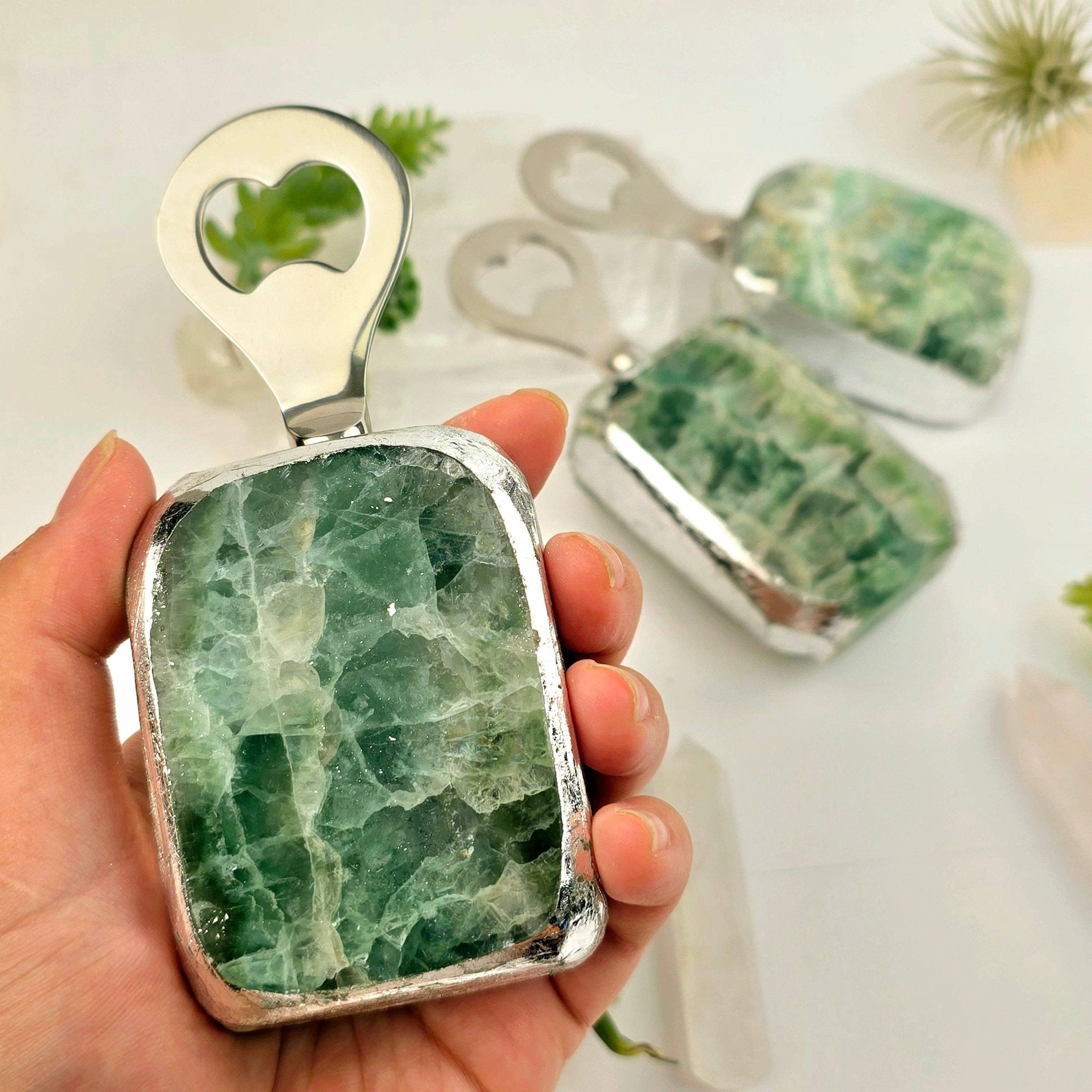 Green Fluorite Crystal Bottle Opener - Spiral Circle