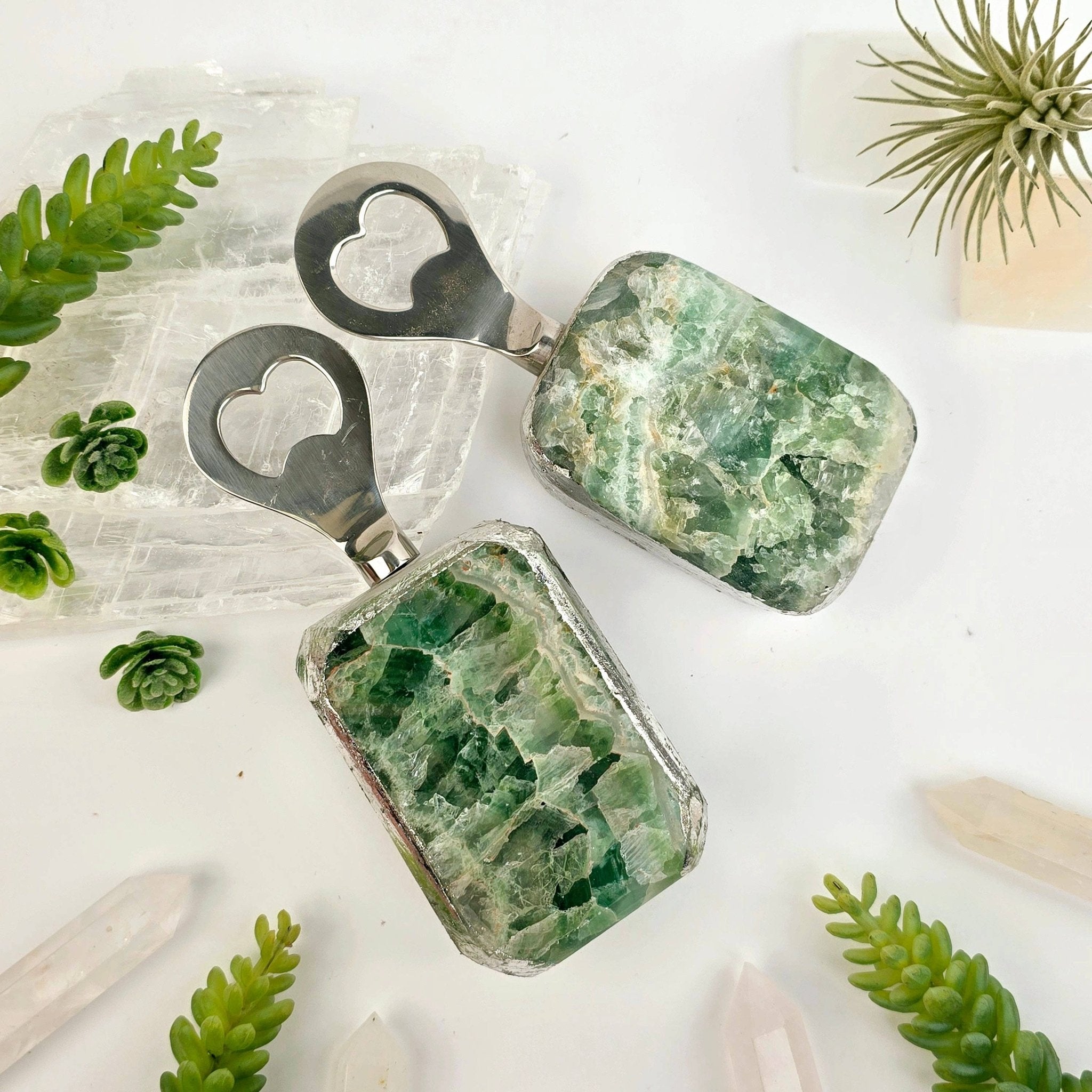 Green Fluorite Crystal Bottle Opener - Spiral Circle