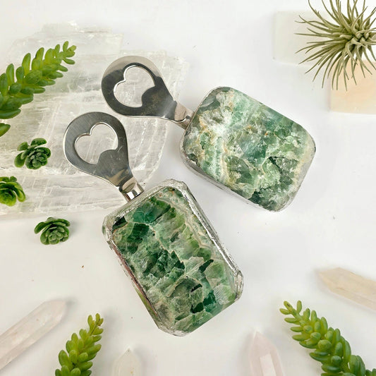 Green Fluorite Crystal Bottle Opener - Spiral Circle