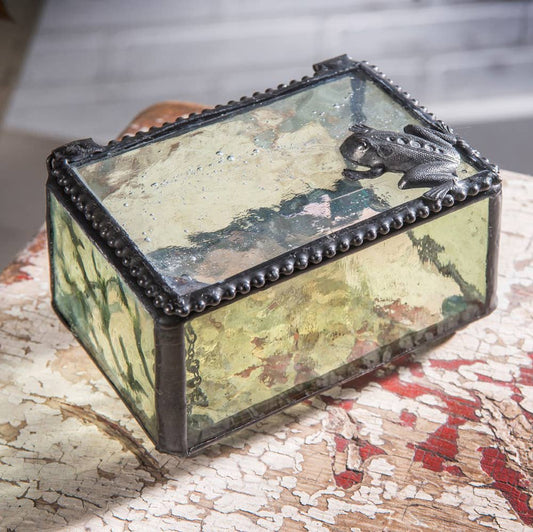 Green Frog Trinket Decorative Glass Box By J Devlin Box 174 - Spiral Circle