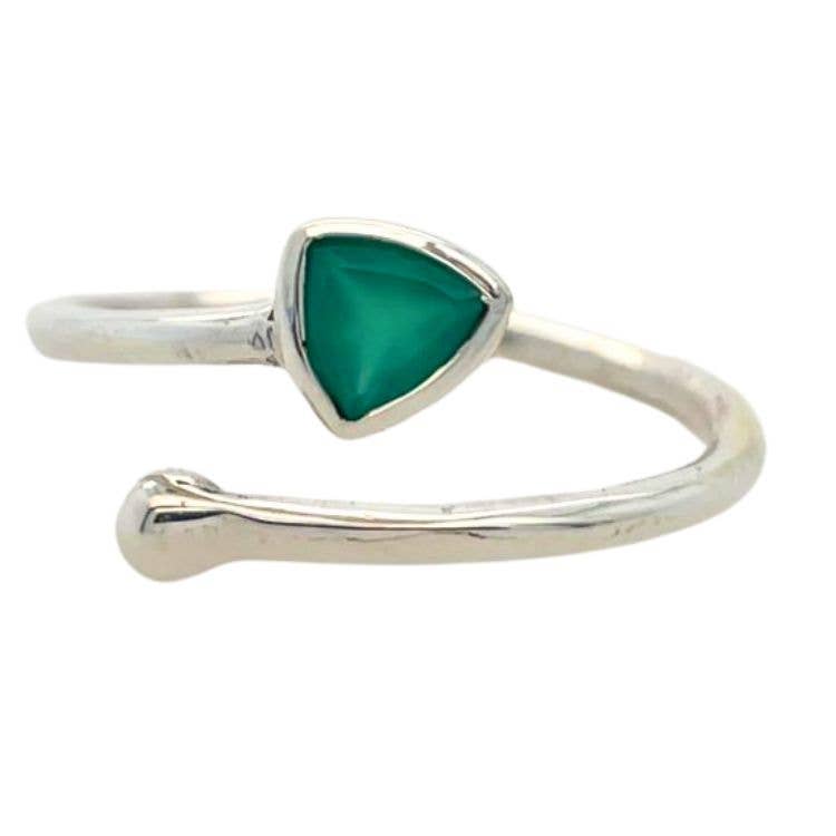 Green Jade Onyx Adjustable Wrap Ring - Spiral Circle