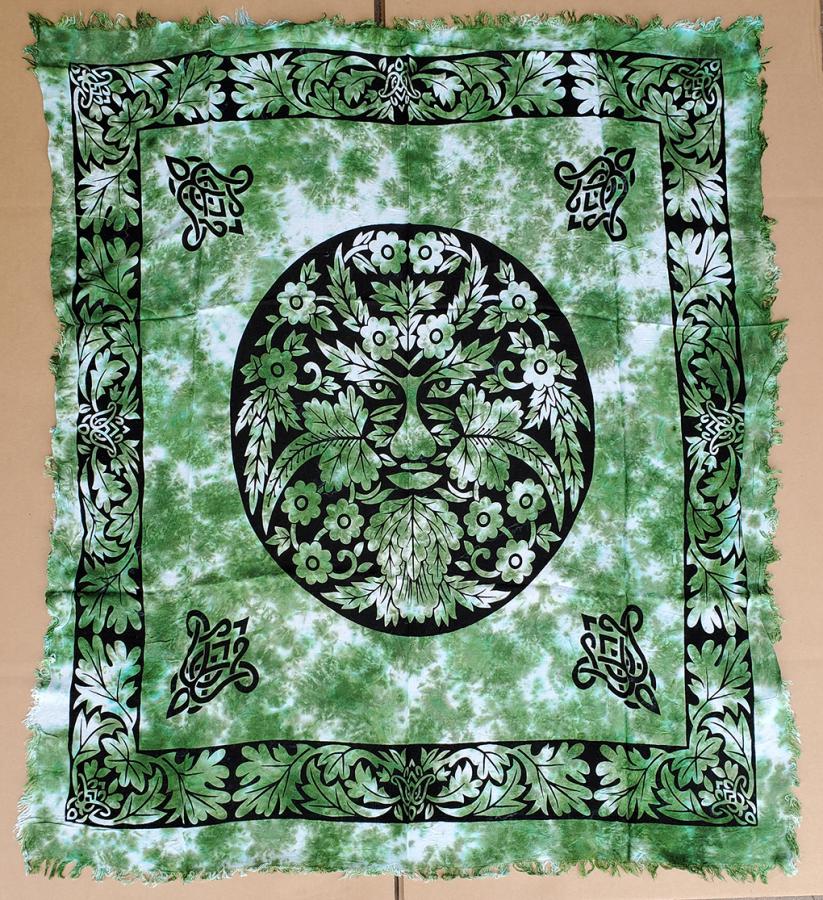Green Man Altar Cloth 36x36" Green tie dye /Black - Spiral Circle