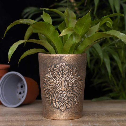 Green Man Bronze Terracotta Plant Pot by Lisa Parker - Spiral Circle