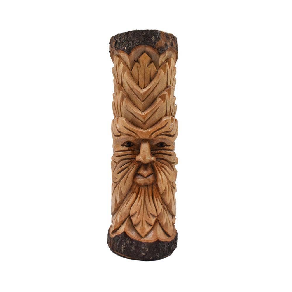 Green man jempinis wood carving close - up 30cm - Spiral Circle