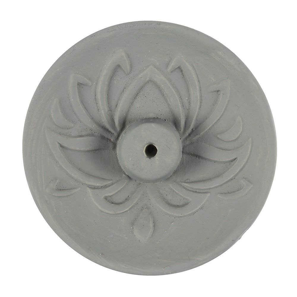 Grey Lotus Terracotta Incense Plate - Spiral Circle