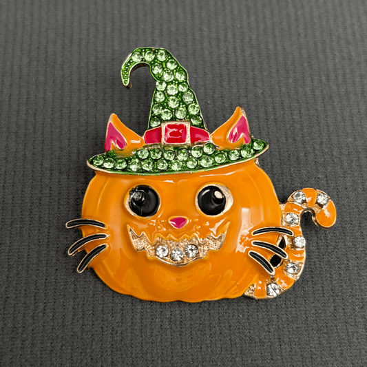 Halloween Cat With Wizard Hat Brooch - Spiral Circle