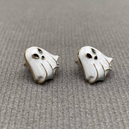 Halloween Enamel Ghost Ear Studs - Spiral Circle