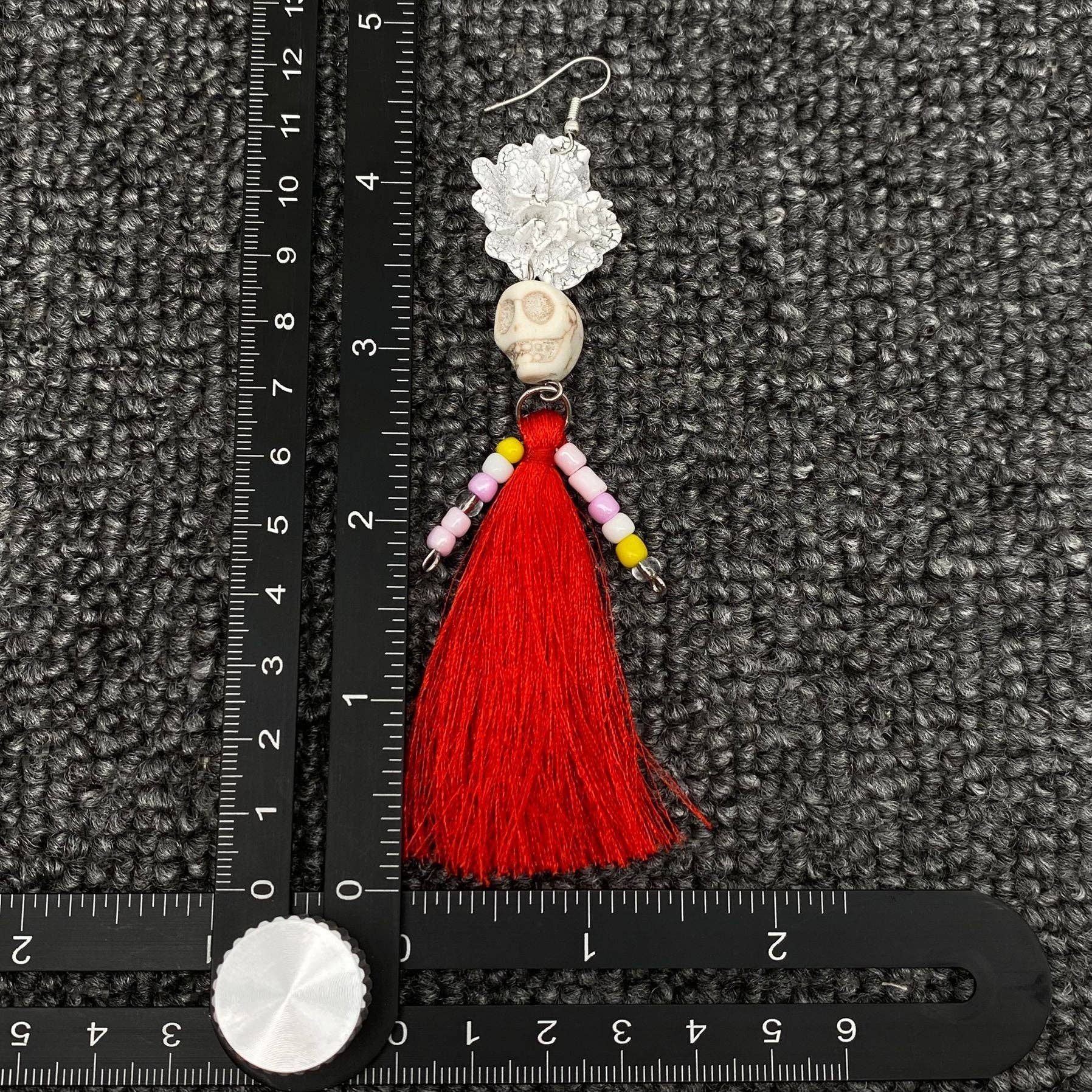 Halloween Jewelry Red Tassel Skull Dangle Earrings - Spiral Circle