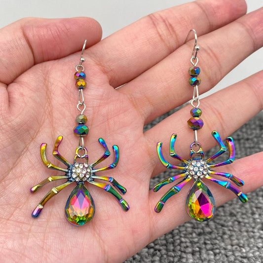 Halloween Metal Spider Dangle Earrings - Spiral Circle