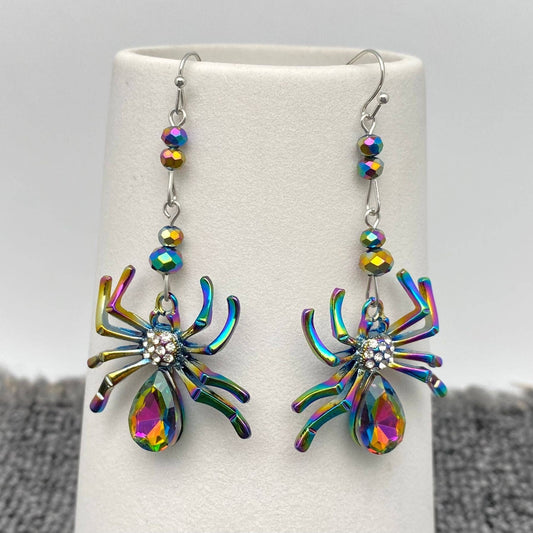 Halloween Metal Spider Dangle Earrings - Spiral Circle