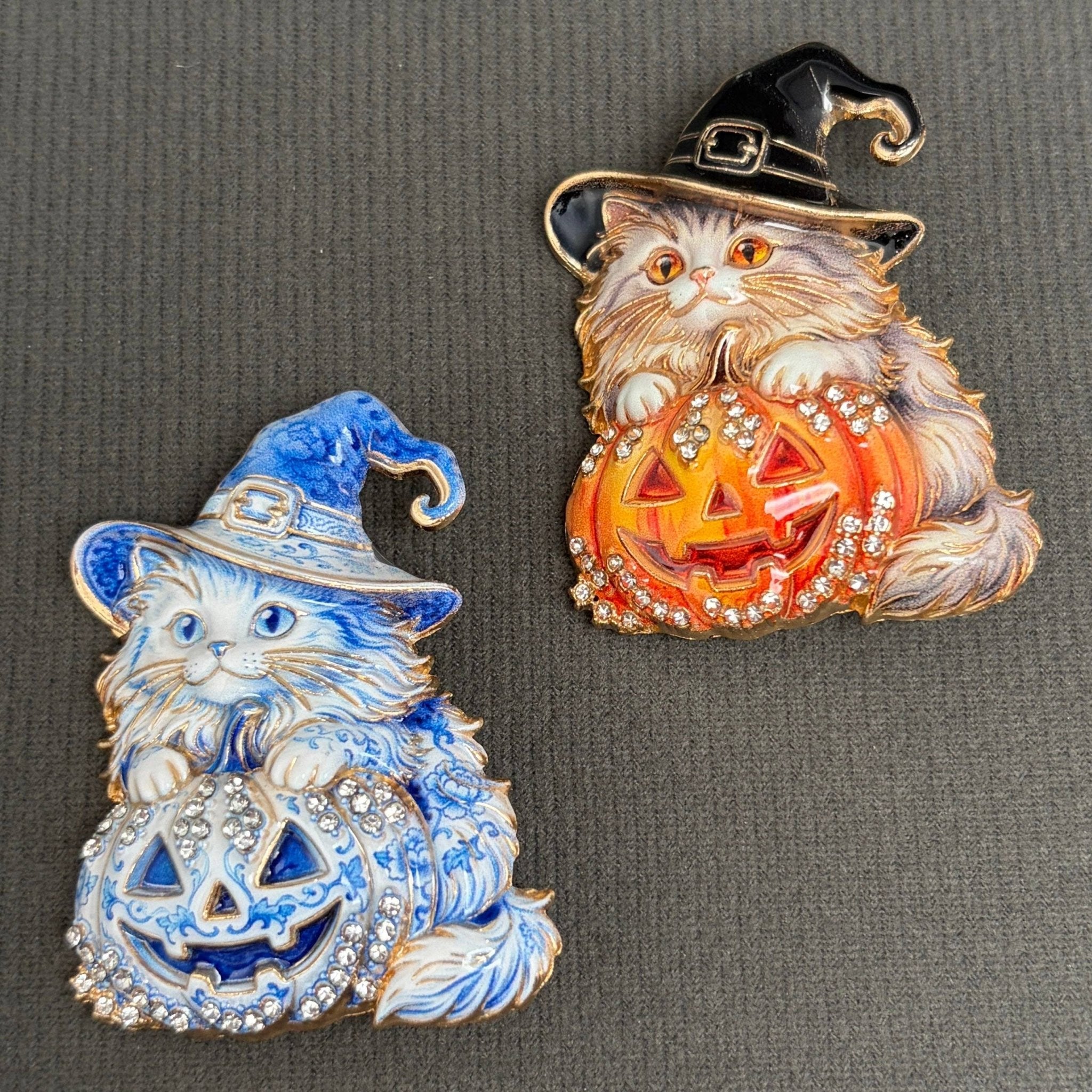 Halloween Pumpkin & Cat Witch Brooch - Spiral Circle
