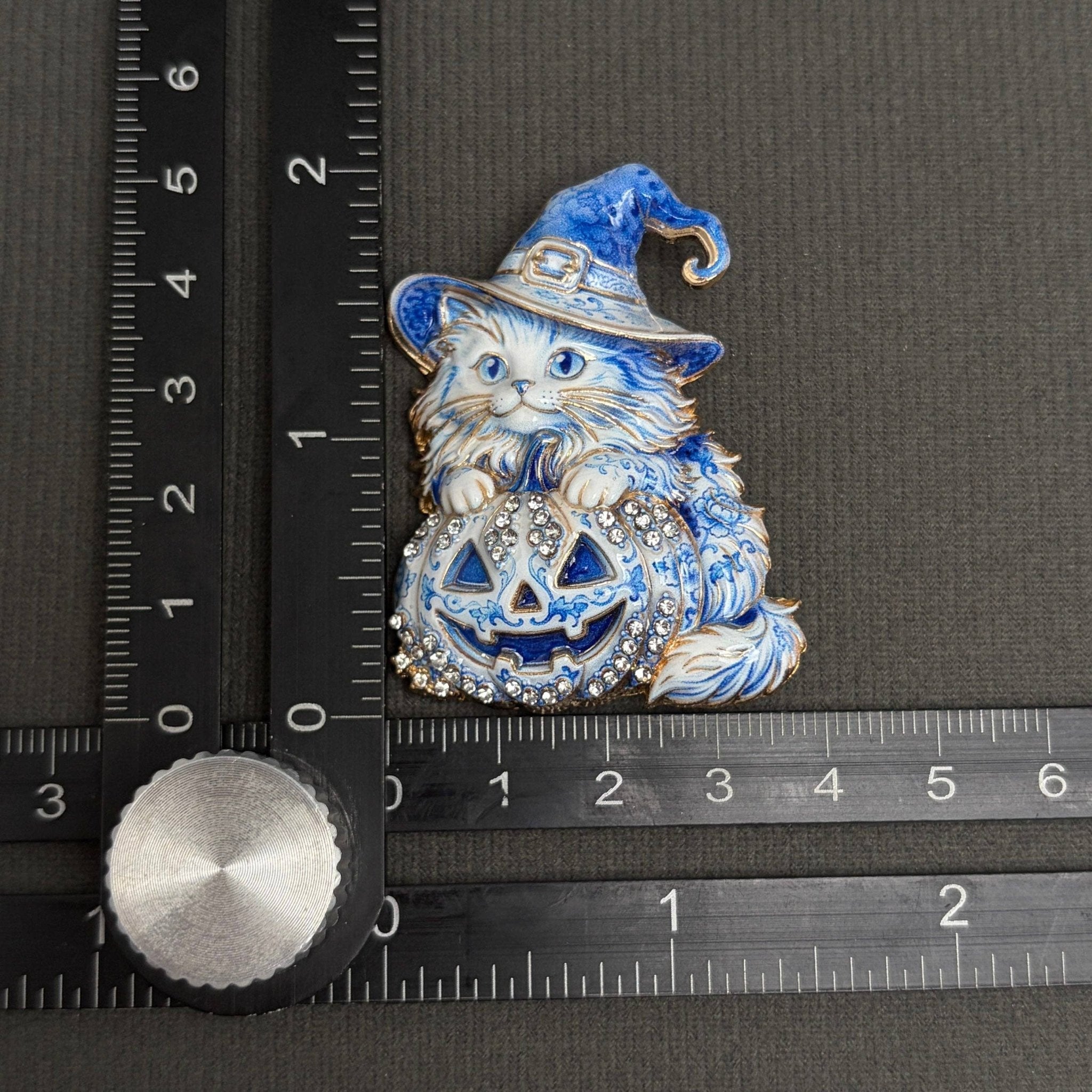 Halloween Pumpkin & Cat Witch Brooch - Spiral Circle