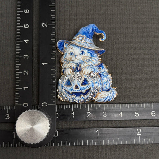 Halloween Pumpkin & Cat Witch Brooch - Spiral Circle