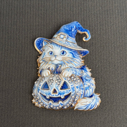 Halloween Pumpkin & Cat Witch Brooch - Spiral Circle