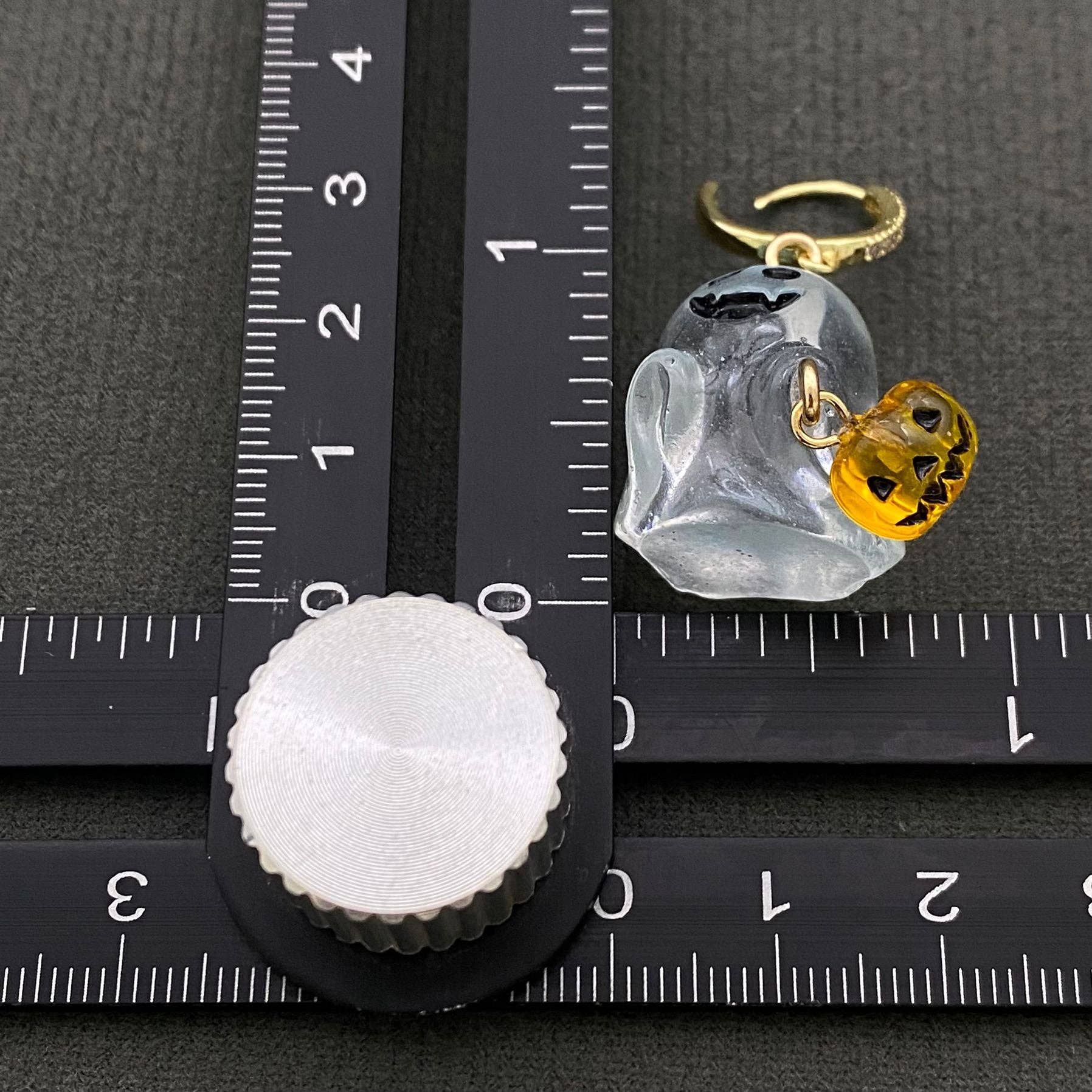 Halloween Resin Ghost & Pumpkin Huggie Earrings - Spiral Circle
