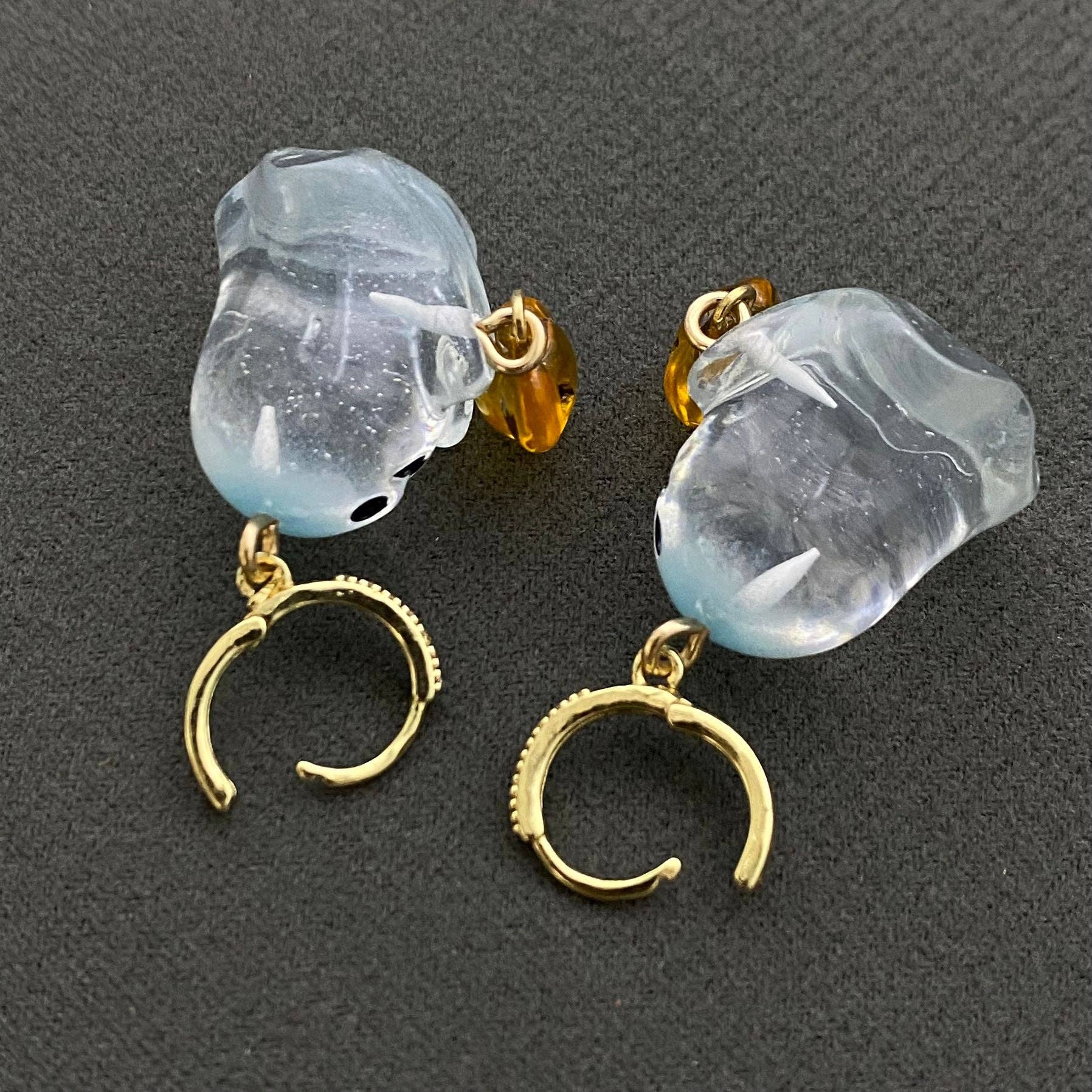 Halloween Resin Ghost & Pumpkin Huggie Earrings - Spiral Circle