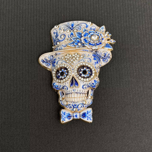 Halloween Skull With Top Hat Brooch - Spiral Circle
