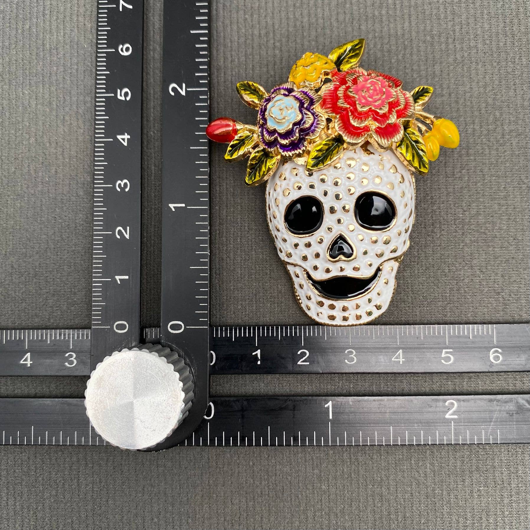 Halloween Skull with Wreath Enamel Brooch - Spiral Circle
