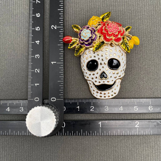 Halloween Skull with Wreath Enamel Brooch - Spiral Circle
