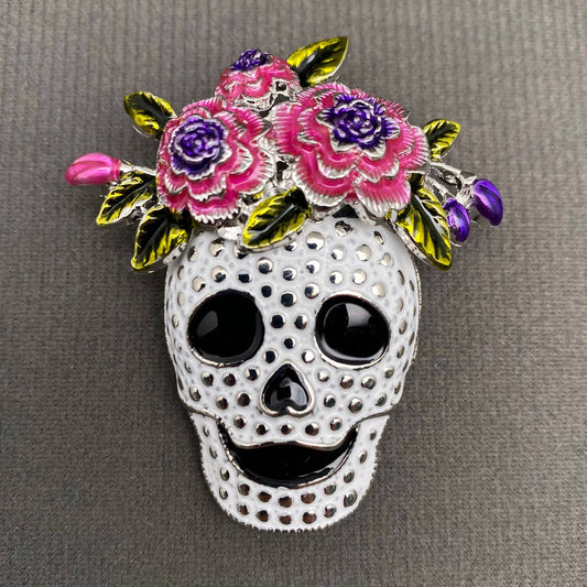 Halloween Skull with Wreath Enamel Brooch - Spiral Circle