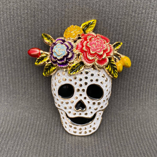 Halloween Skull with Wreath Enamel Brooch - Spiral Circle