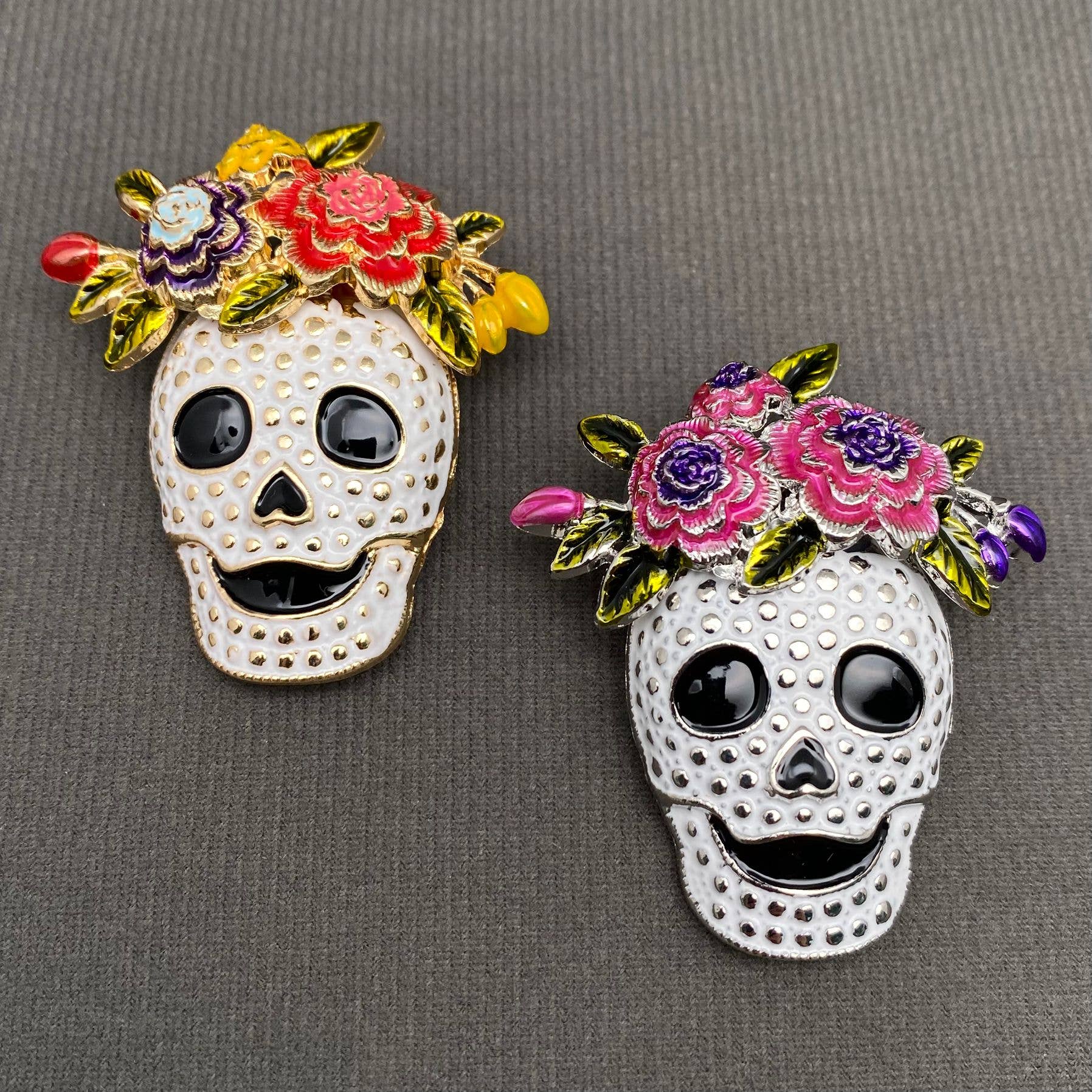 Halloween Skull with Wreath Enamel Brooch - Spiral Circle